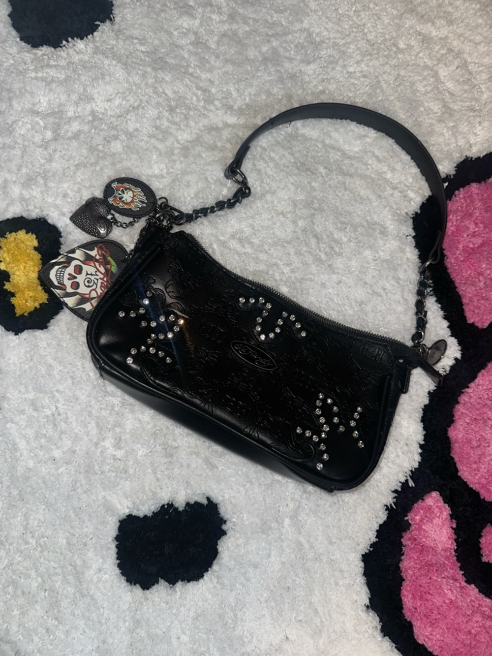 ED HARDY Studded Leather Shoulder Bag